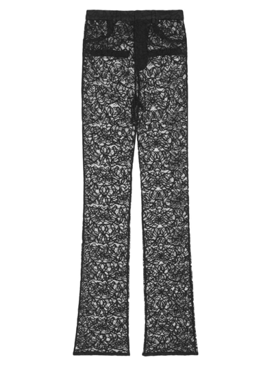 Shop Saint Laurent Women's Straight-leg Pants In Floral Lace In Noir