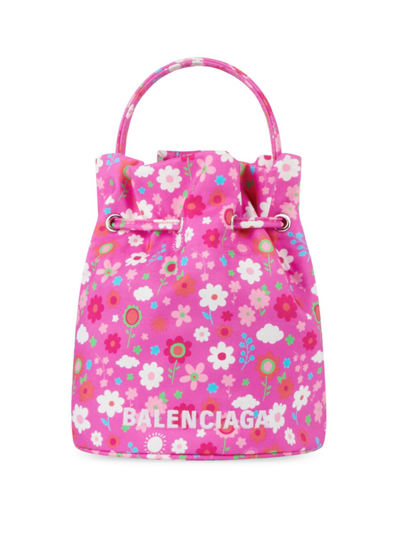 Balenciaga Ladies Fuchsia Floral-print Bucket Bag 656682 H85GN