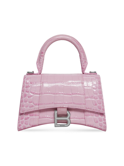 Shop Balenciaga Women's Hourglass Xs Handbag Crocodile Embossed In Pink