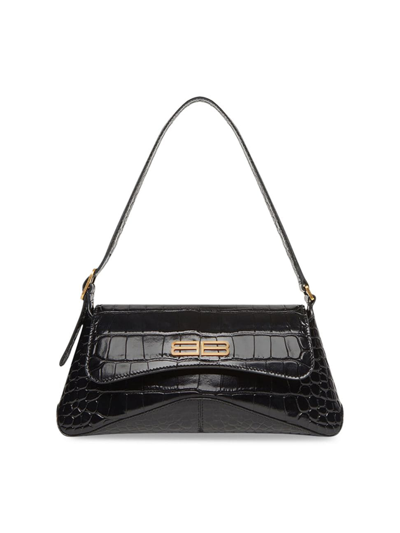 Shop Balenciaga Women's Xx Small Flap Bag Crocodile Embossed In Black