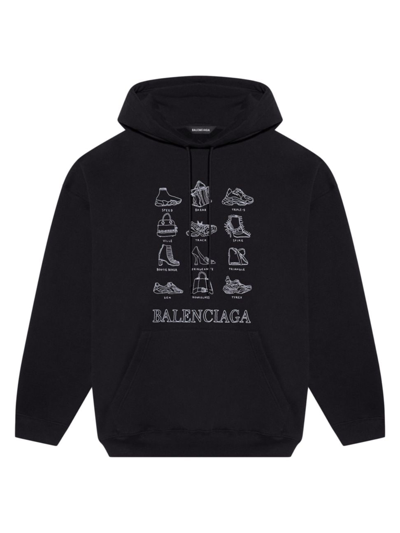 Shop Balenciaga Men's Icons Medium Fit Hoodie In Black White