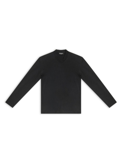 Shop Balenciaga Women's  Tab Fitted V-neck Long Sleeve T-shirt In Black