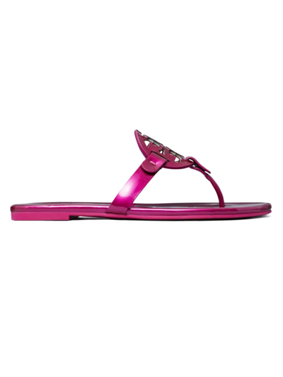 Shop Tory Burch Women's Miller Patent Leather Thong Sandals In Hot Pink