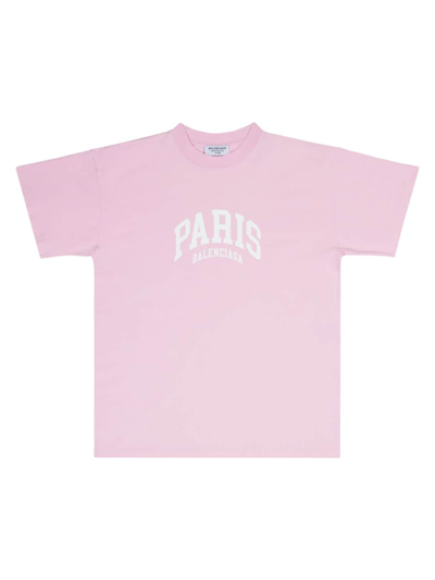 Shop Balenciaga Women's Cities Paris T-shirt Medium Fit In Baby Pink White