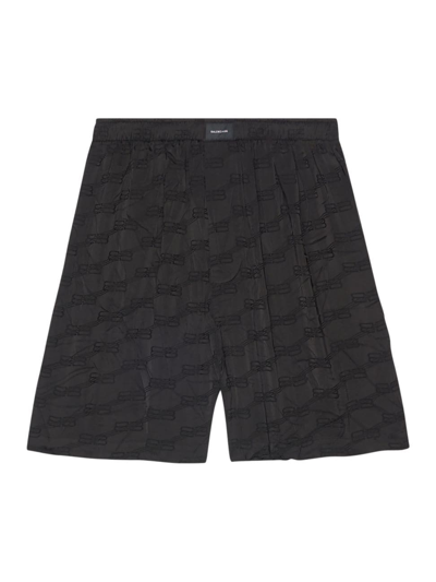 Shop Balenciaga Men's Bb Monogram Pyjama Shorts In Black