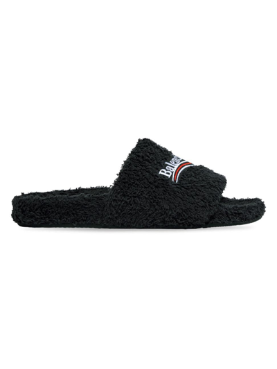 Shop Balenciaga Women's Furry Slide Sandals In Soft Towel In Black White Red