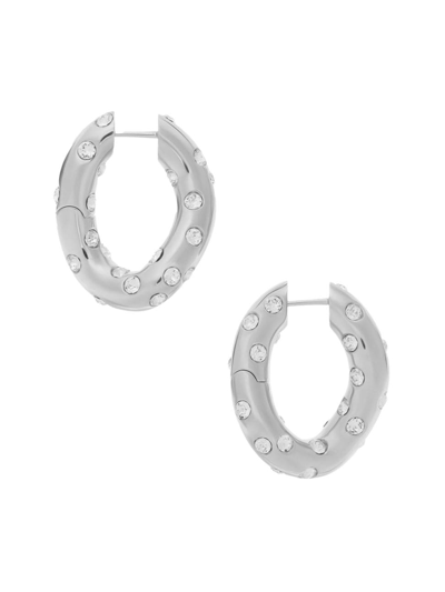 Shop Balenciaga Women's Loop Dots Earrings In Shiny Silver Crystal