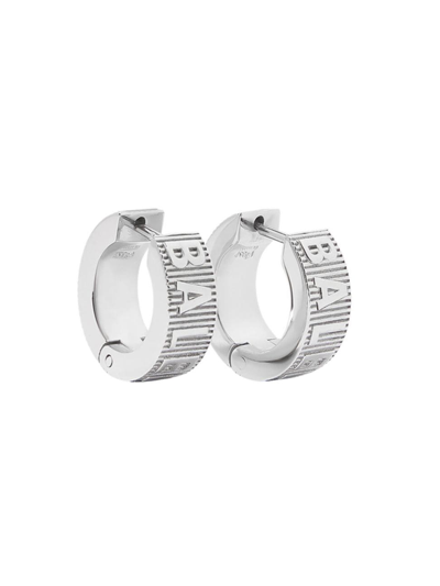 Shop Balenciaga Women's Logo Hoop Earrings In Shiny Silver