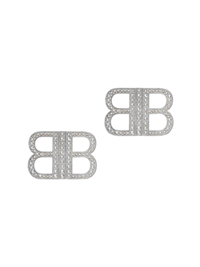 Shop Balenciaga Women's Bb 2.0 Earrings In Silver Crystal