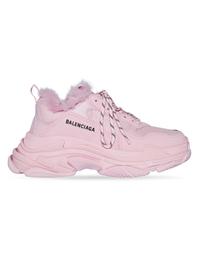 Shop Balenciaga Women's Triple S Sneaker Fake Fur In Pink