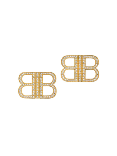 Shop Balenciaga Women's Bb 2.0 Earrings In Gold Crystal