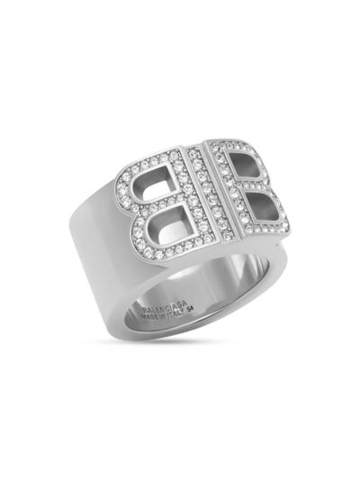 Shop Balenciaga Women's Bb 2.0 Ring In Silver Crystal