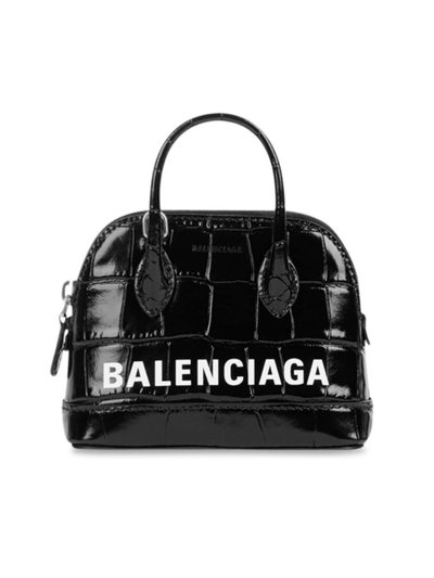 Shop Balenciaga Women's Ville Mini Handbag Crocodile Embossed In Black White
