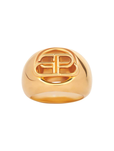 Shop Balenciaga Women's Bb Signet Ring In Gold