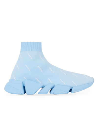 Shop Balenciaga Speed 2.0 Recycled Knit Sneaker In Blue White