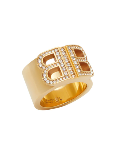 Shop Balenciaga Women's Bb 2.0 Ring In Gold Crystal