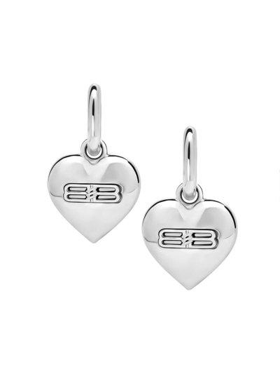 Shop Balenciaga Women's Bb Icon Heart Earrings In Silver
