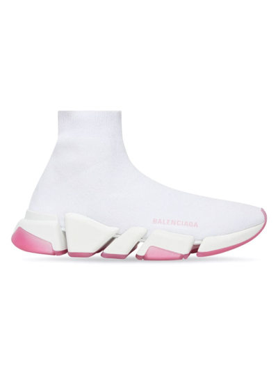 Shop Balenciaga Women's Speed 2.0 Recycled Knit Sneakers In White Pink