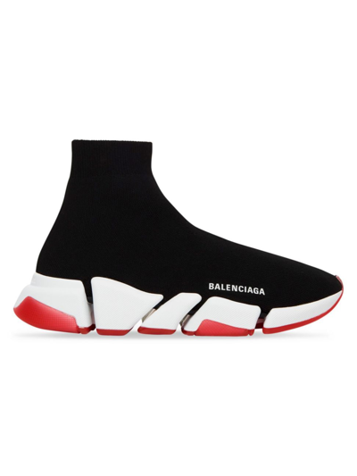 Shop Balenciaga Women's Speed 2.0 Recycled Knit Sneakers In Black White Red