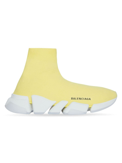 Shop Balenciaga Women's Speed 2.0 Recycled Knit Sneakers In Yellow White