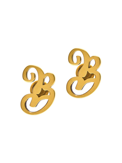 Shop Balenciaga Women's Typo B Earrings In Antique Gold