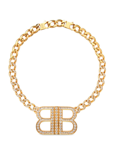 Shop Balenciaga Women's Bb 2.0 Necklace In Gold Crystal