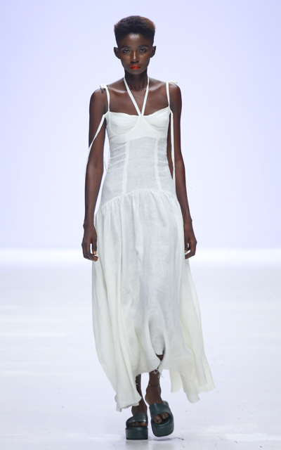 Shop Abiola Olusola Women's Yami Sheer Linen Maxi Dress In White