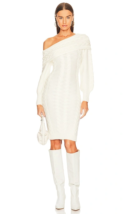 Shop Michael Costello X Revolve Celestia Off Shoulder Cable Dress In Ivory