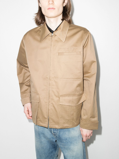 Shop Chimala Flap Pockets Zipped Shirt Jacket In Neutrals