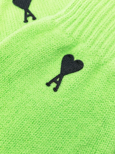 Shop Ami Alexandre Mattiussi Logo-embroidered Merino Gloves In Green