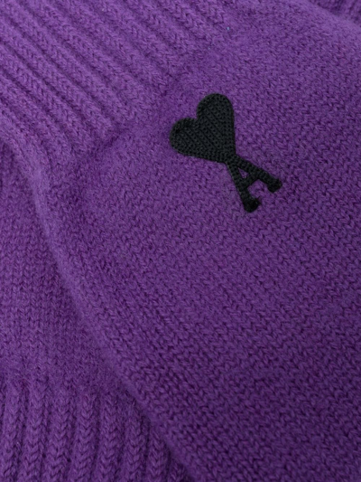 Shop Ami Alexandre Mattiussi Logo-embroidered Merino Gloves In Purple