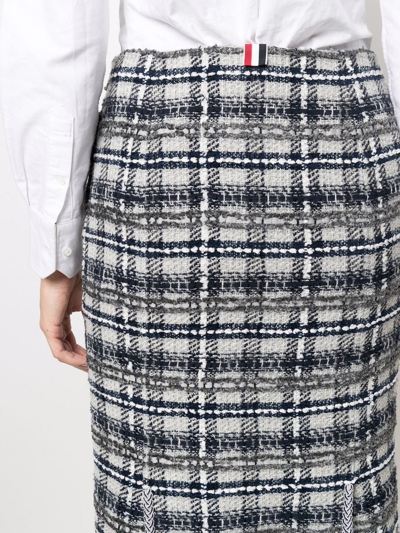 Shop Thom Browne Tb Tartan Tweed Pencil Skirt In Grey