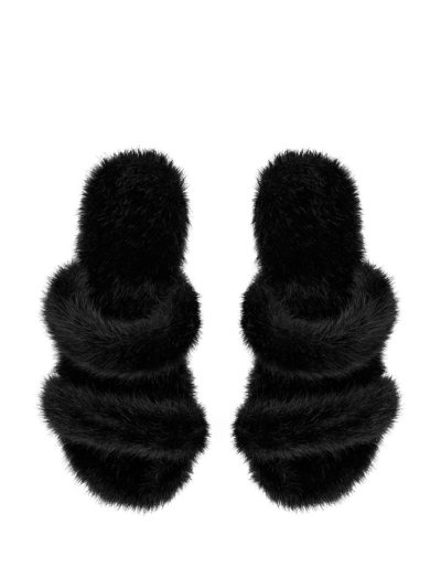 Shop Saint Laurent Faux-fur Slides In Black