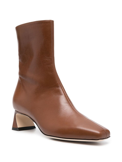 Shop Alberta Ferretti Square-toe Leather Ankle Boots In Brown