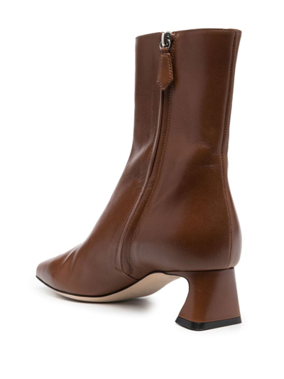 Shop Alberta Ferretti Square-toe Leather Ankle Boots In Brown
