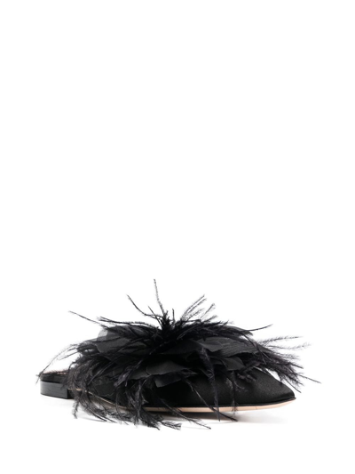 Shop Alberta Ferretti Feather-detail Satin Mules In Black