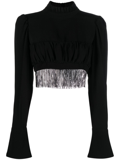 Shop Rabanne Fringed-detail High-neck Top In Black