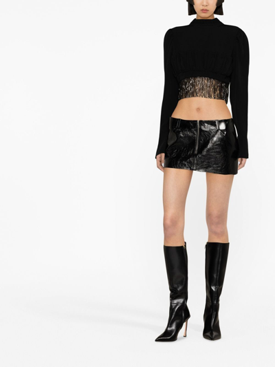 Shop Paco Rabanne Fringed-detail High-neck Top In Black