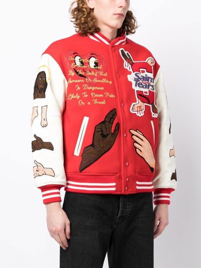 Saint Mxxxxxx X Denim Tears Embroidered-patch Bomber Jacket In Red
