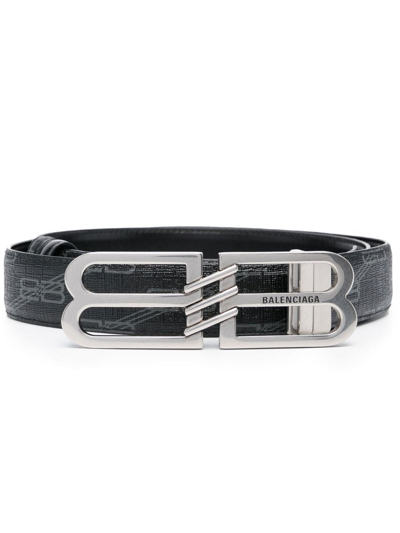 Balenciaga Reversible monogram-pattern Belt - 1060 - BlackBlackGrey