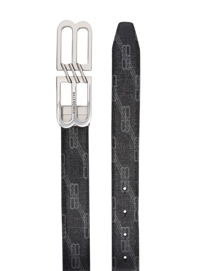 Shop Balenciaga Reversible Monogram-pattern Belt In 1060 - Blackblackgrey