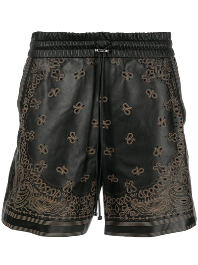 Shop Amiri Bandana-print Leather Shorts In Black