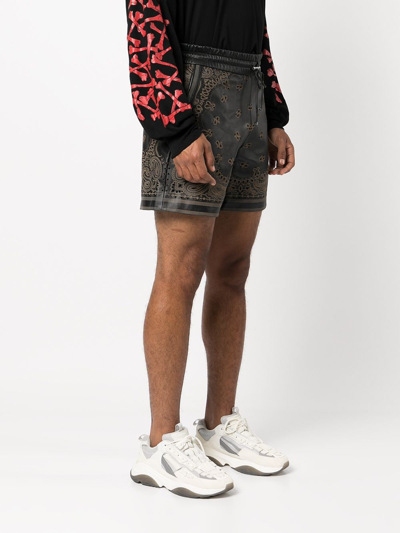 Shop Amiri Bandana-print Leather Shorts In Black