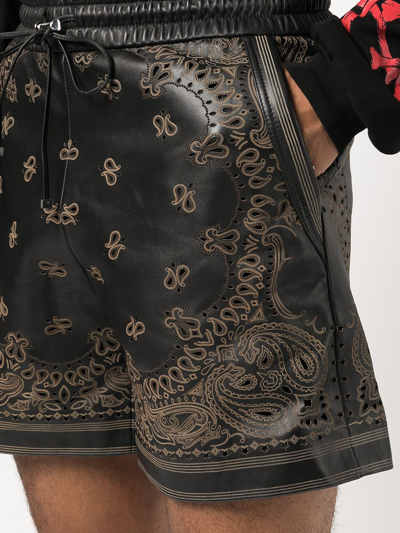 Shop Amiri Bandana-print Leather Shorts In Black