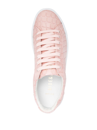 Shop Hide & Jack Crocodile-effect Lace-up Sneakers In Pink