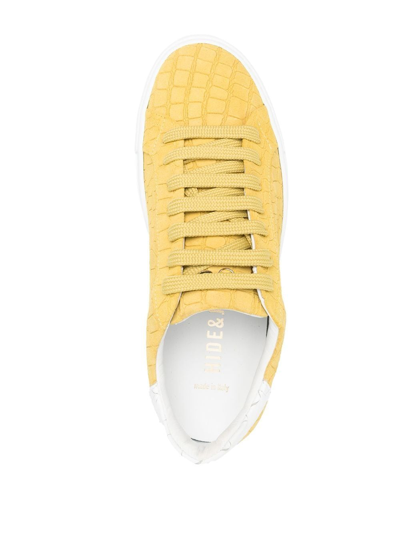 Shop Hide & Jack Crocodile-effect Lace-up Sneakers In Yellow