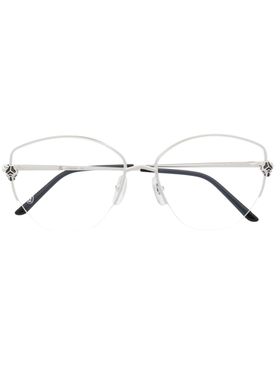 Shop Cartier Logo-plaque Round-frame Glasses In Silver