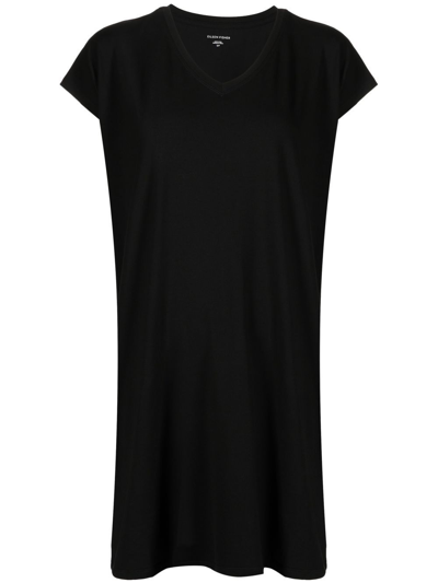 Shop Eileen Fisher V-neck Short-sleeve Mini Dress In Black