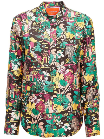 Shop La Doublej Portofino Floral-print Silk Shirt In Brown