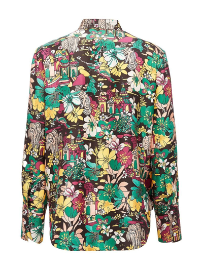 Shop La Doublej Portofino Floral-print Silk Shirt In Brown